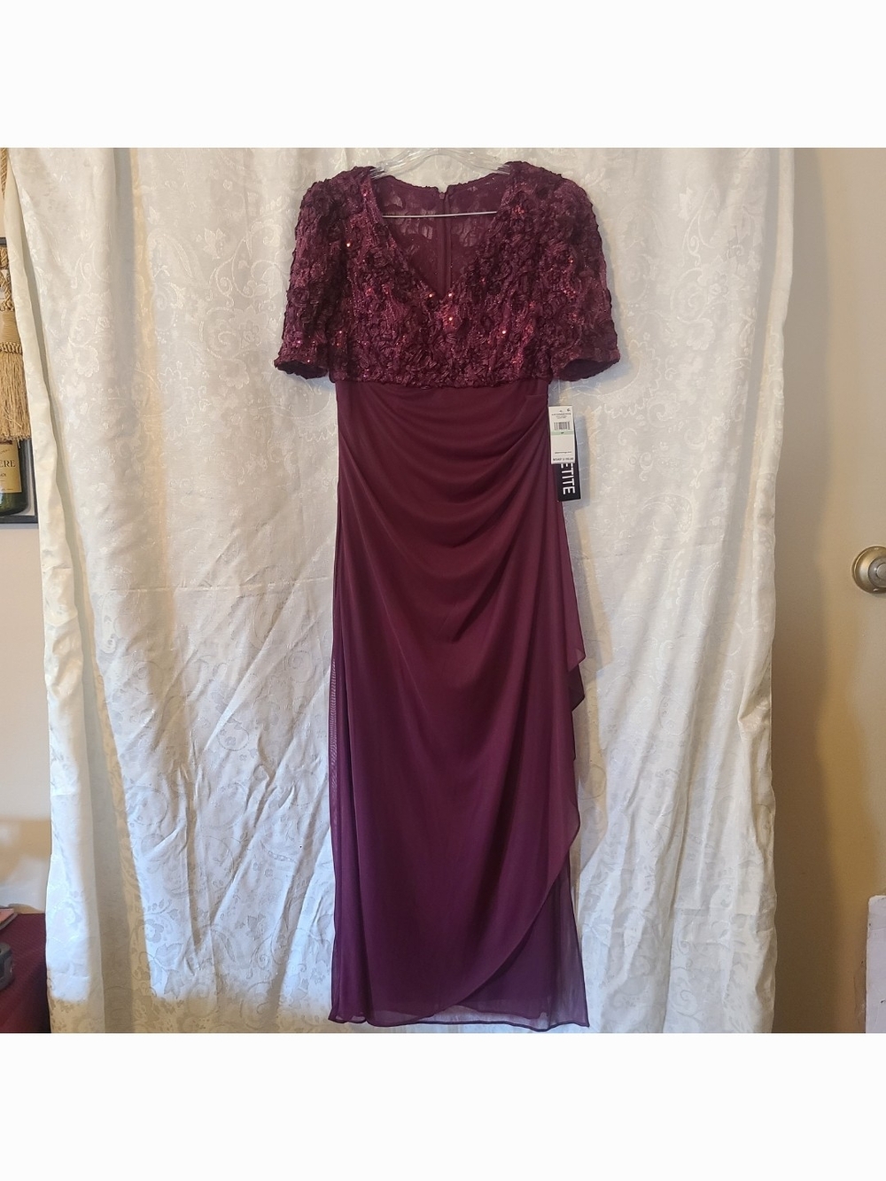 Alex Evenings Burgundy Embellished Maxi Dress